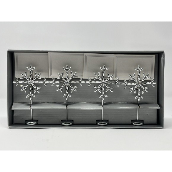 Silvertone Metal 4.5" Snowflake Place Card Clip Name Holders Set of 4 Holiday - Picture 1 of 5